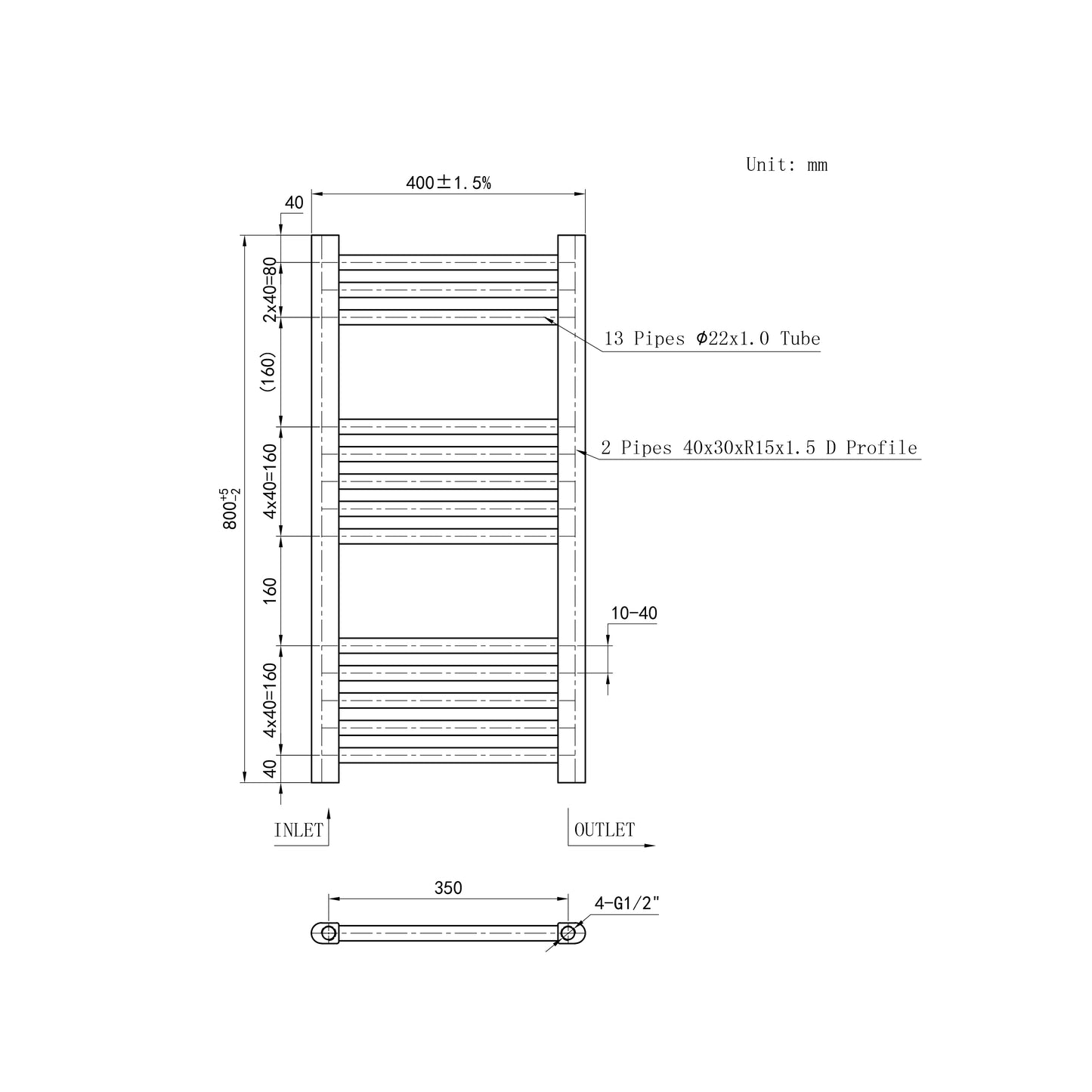 Termoarredo Bagno Scaldasalviette Acciaio Radiatore Calorifero Termosifone Grigio Antracite Opaco