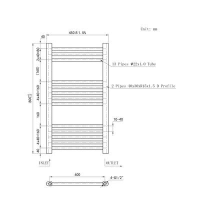 Termoarredo Bagno Scaldasalviette Acciaio Radiatore Calorifero Termosifone Grigio Antracite Opaco 800MM 450MM