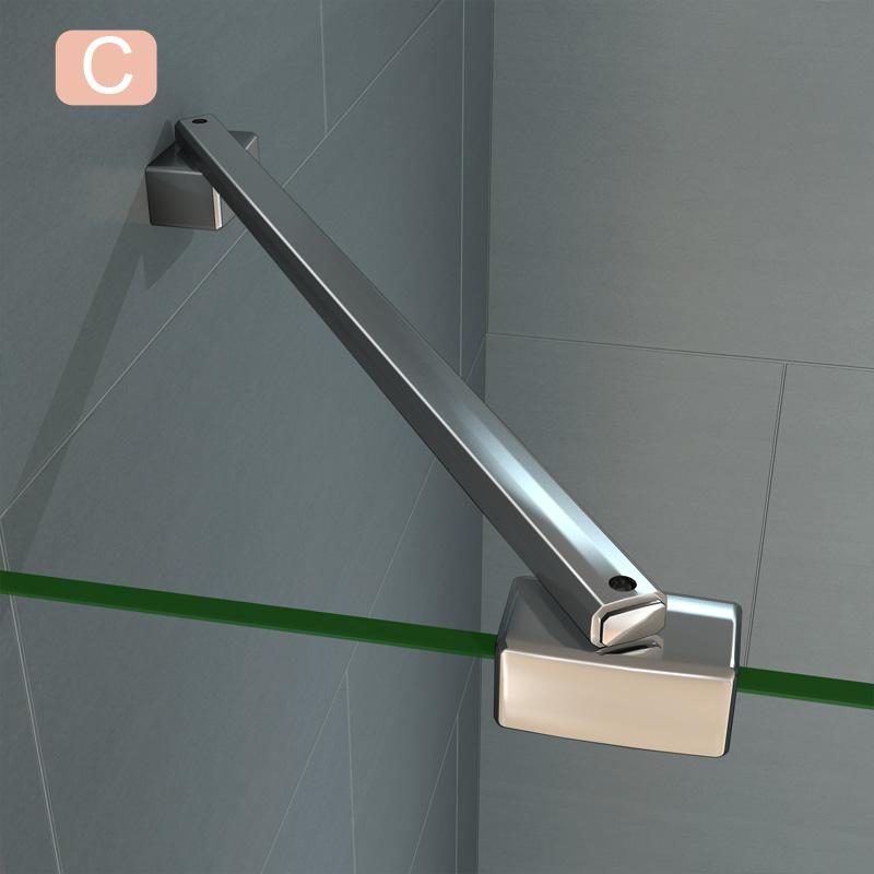 Aica Parete Per Doccia Walk In Alta 185 cm Con Barra Stabilizzatrice Vetro 6mm Temperato Trasparente Anticalcare Lunghezza 45cm, Adatta per il vetro in spessore 6-8mm