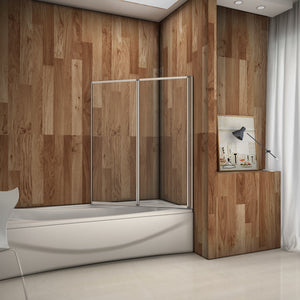 Aica 120x140 cm Sopravasca / Parete Per Vasca Pieghevole a Libro Vetro 4 mm Temperato Trasparente Formato Da 2 Antine Telai Cromati Lucidi