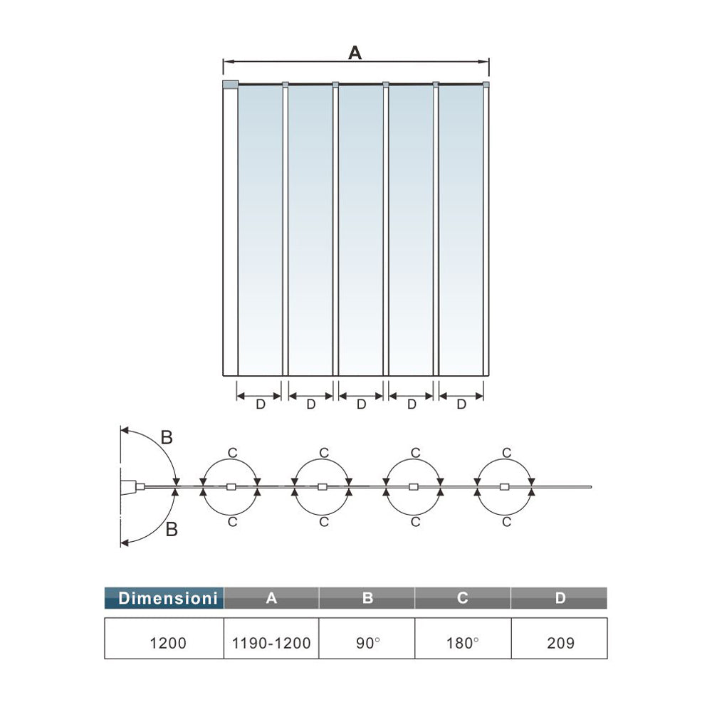120x140cm Sopravasca Parete Doccia per Vasca 5 Antine Pieghevoli a Libro Vetro Temperato Trasparente Da 4mm Profilo Nero Opaco