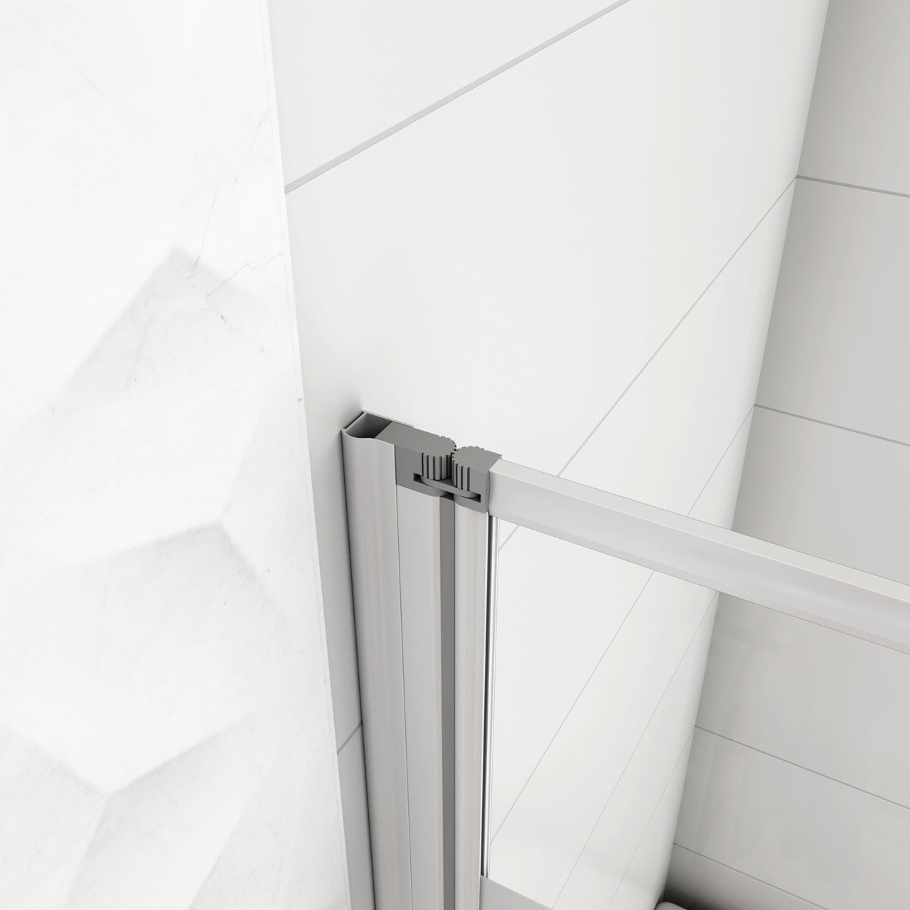 Aica 140 cm Sopravasca Parete Vasca Tre Ante Pieghevoli a Libro Verso Irreversibile Vetro 4 mm Temperato Fasce Bianche Opache Telaio Argento Opaco