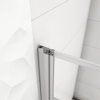 Aica 140 cm Sopravasca Parete Vasca Tre Ante Pieghevoli a Libro Verso Irreversibile Vetro 4 mm Temperato Fasce Bianche Opache Telaio Argento Opaco
