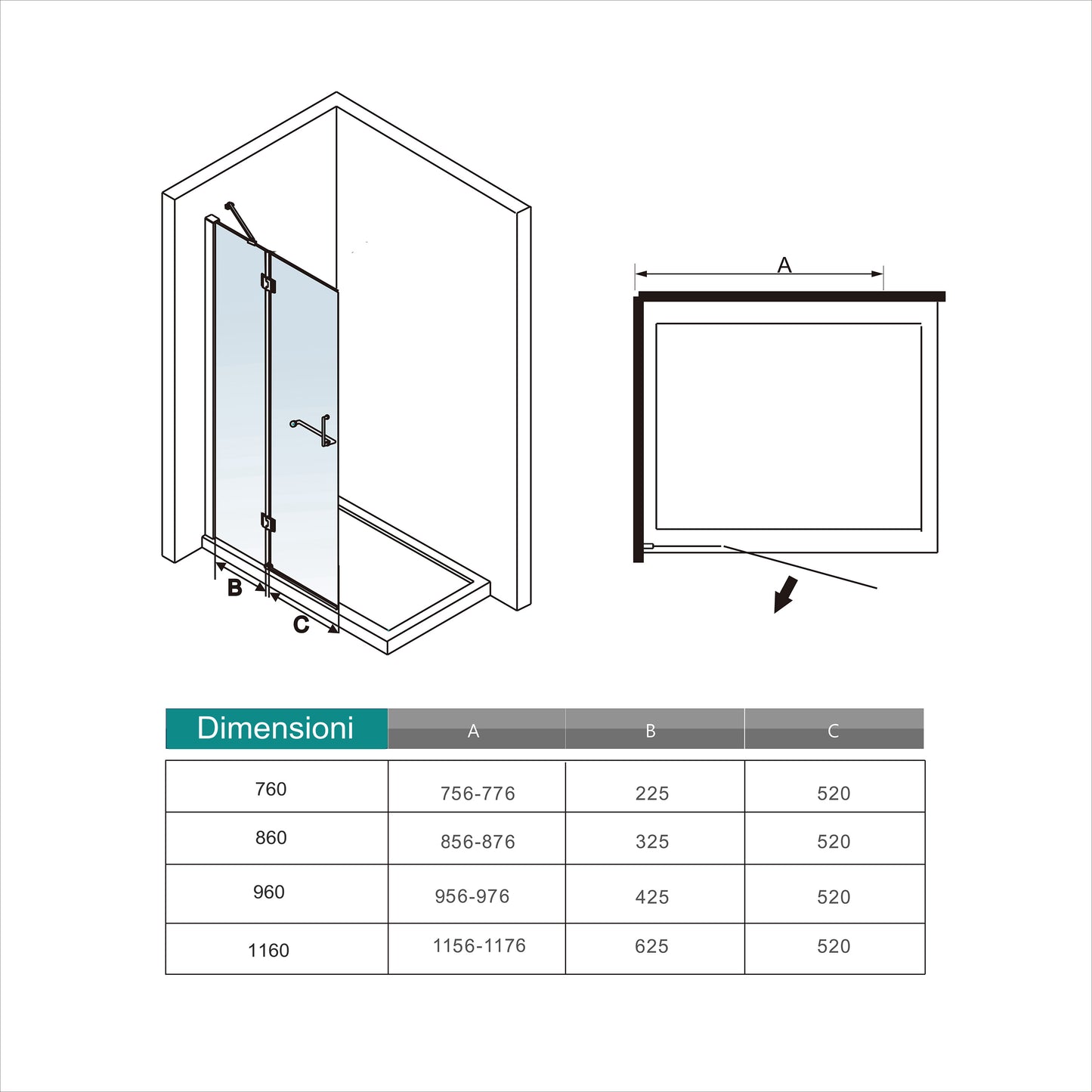 WALK IN Paretina Fissa + Porta Movibile Vetro 8mm Trasparente Temperato Anticalcare con Portasciugamano Barra Stabilizzatrice