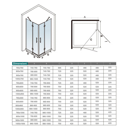 Aica 195 cm Box Doccia Doppie Porte Apertura Battente In Vetro 6 mm Temperato Anticalcare Trasparente con Barre Stabilizzatrici