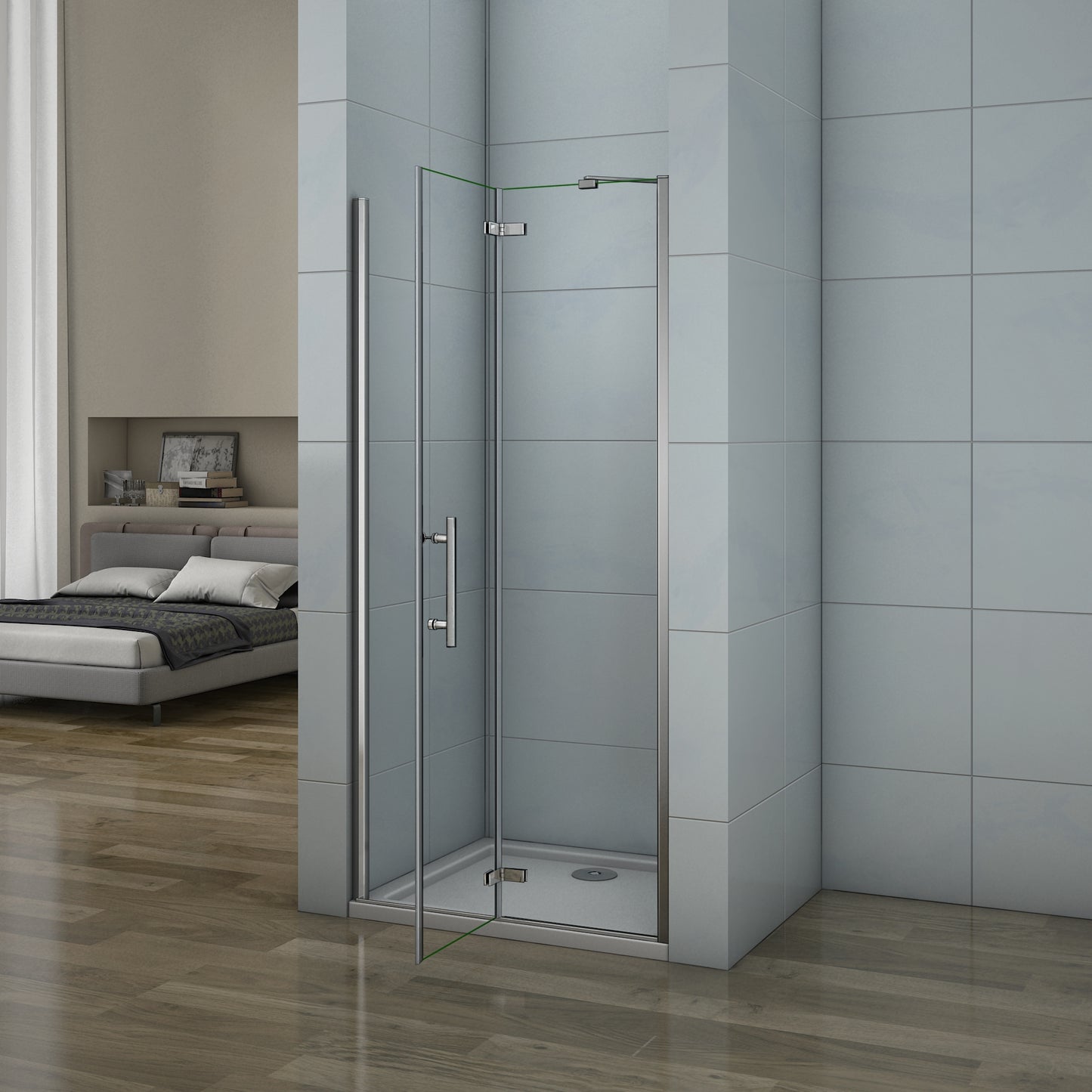 Aica 195cm Porta Doccia per Nicchia Apertura Battente Con Barra Stabilizzatrice Vetro 6mm Temperato Trasparente Anticalcare