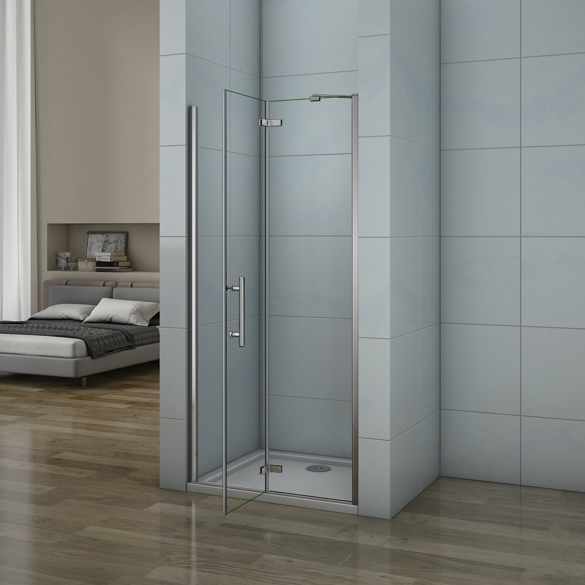 Aica 195cm Porta Doccia per Nicchia Apertura Battente Con Barra Stabilizzatrice Vetro 6mm Temperato Trasparente Anticalcare