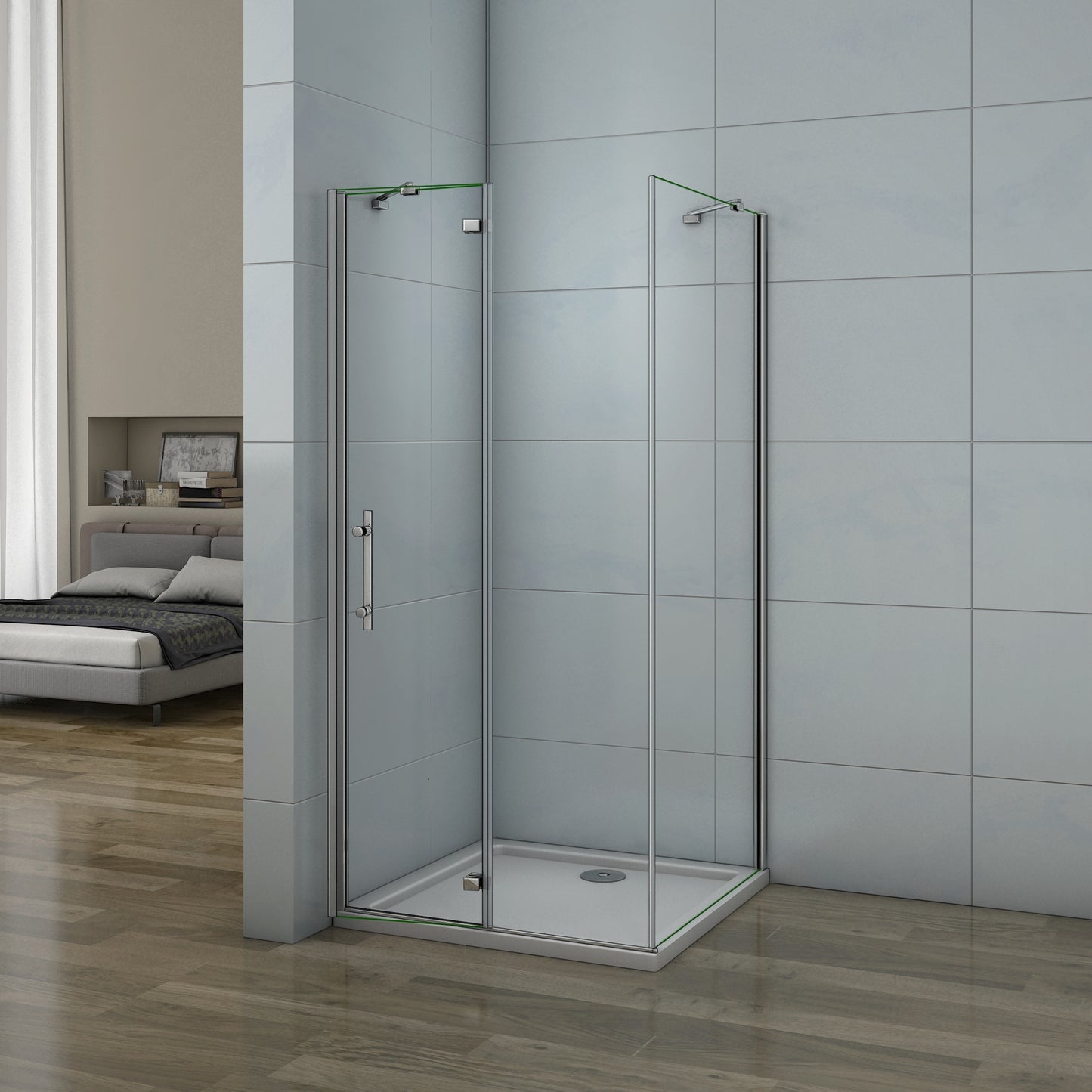 Aica 195cm Box Doccia Angolare Porta Battente Più Parete Fissa Vetro 6 mm Temperato Anticalcare Trasparente Telaio Cromo Lucido