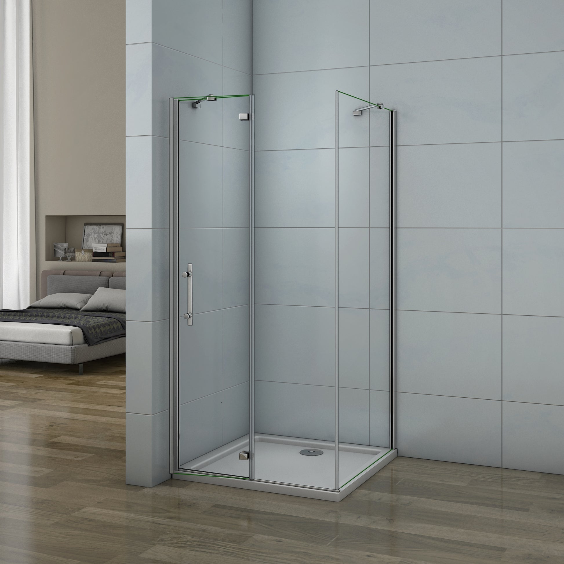 Aica 195cm Box Doccia Angolare Porta Battente Più Parete Fissa Vetro 6 mm Temperato Anticalcare Trasparente Telaio Cromo Lucido