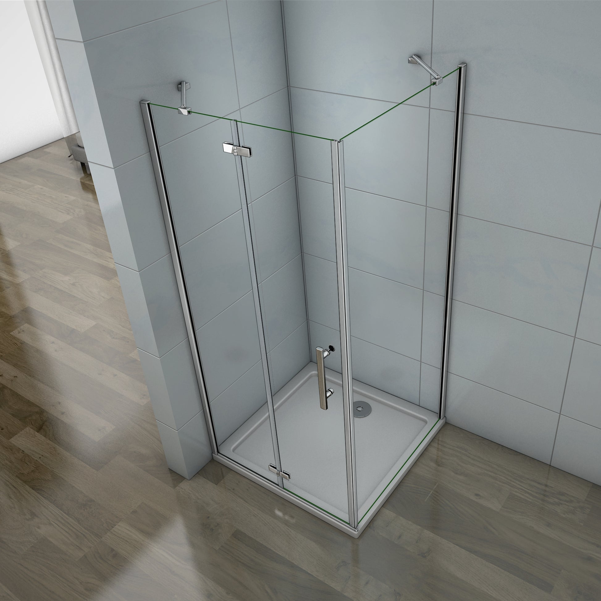 Aica 195cm Box Doccia Angolare Porta Battente Più Parete Fissa Vetro 6 mm Temperato Anticalcare Trasparente Telaio Cromo Lucido