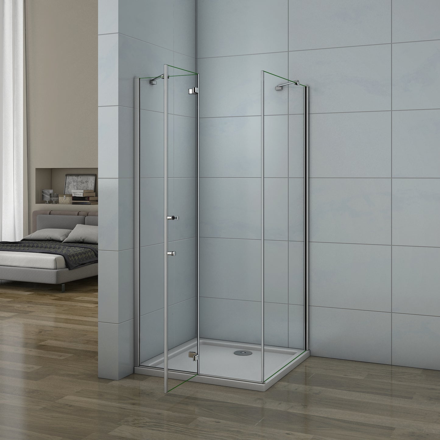 Aica 195cm Box Doccia Angolare Porta Battente Più Parete Fissa Vetro 6 mm Temperato Anticalcare Trasparente Telaio Cromo Lucido