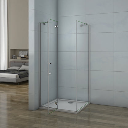 Aica 195cm Box Doccia Angolare Porta Battente Più Parete Fissa Vetro 6 mm Temperato Anticalcare Trasparente Telaio Cromo Lucido