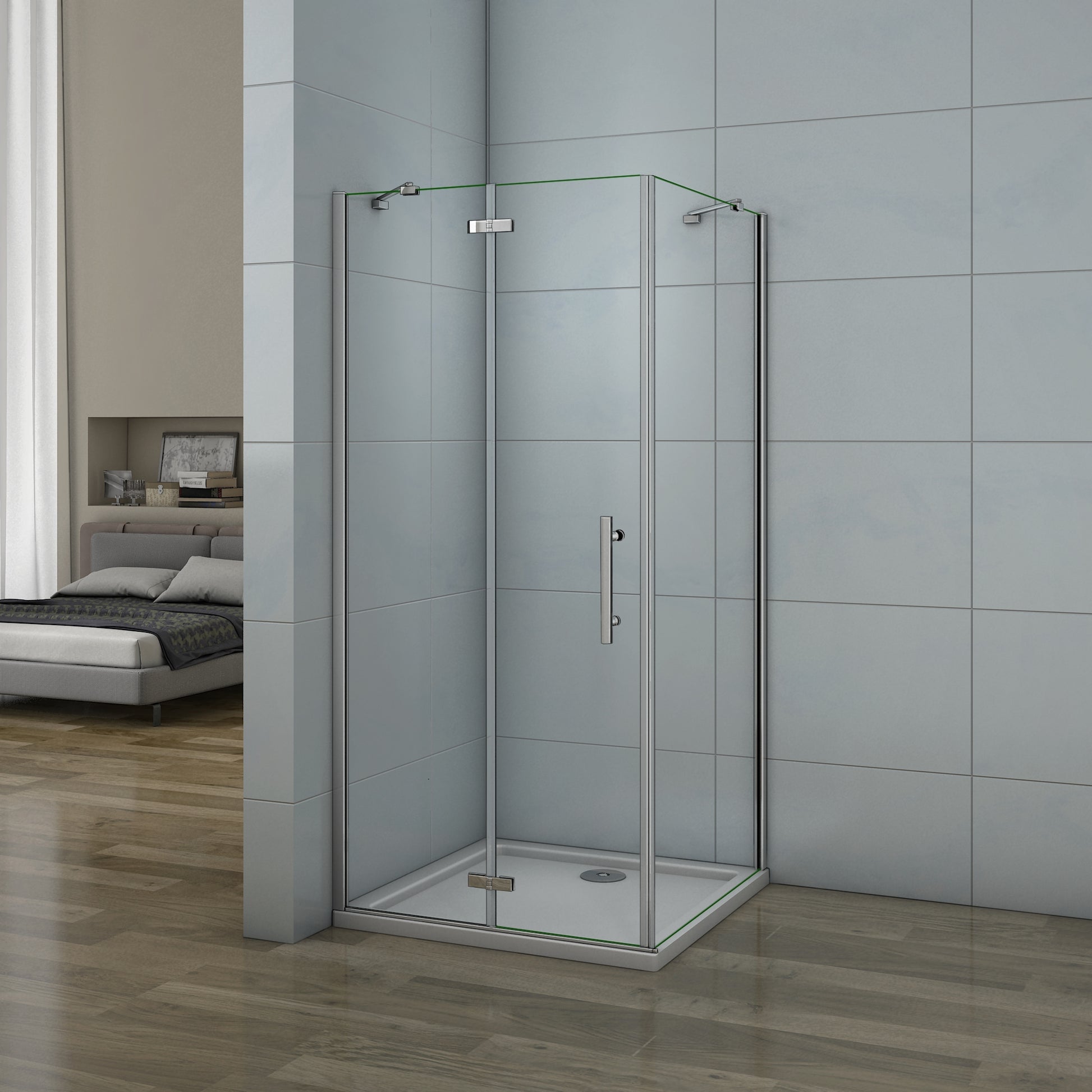 Aica 195cm Box Doccia Angolare Porta Battente Più Parete Fissa Vetro 6 mm Temperato Anticalcare Trasparente Telaio Cromo Lucido