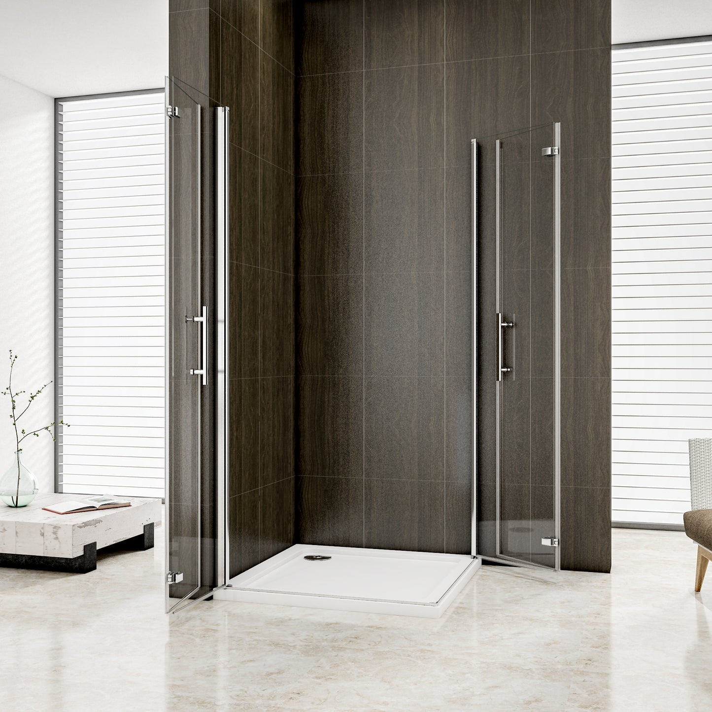 Aica 195 cm Box Doccia Angolare Due Porte Battente e Pieghevoli a Libro Vetro 6 mm Temperato Trasparente Anticalcare Telaio Cromato Lucido