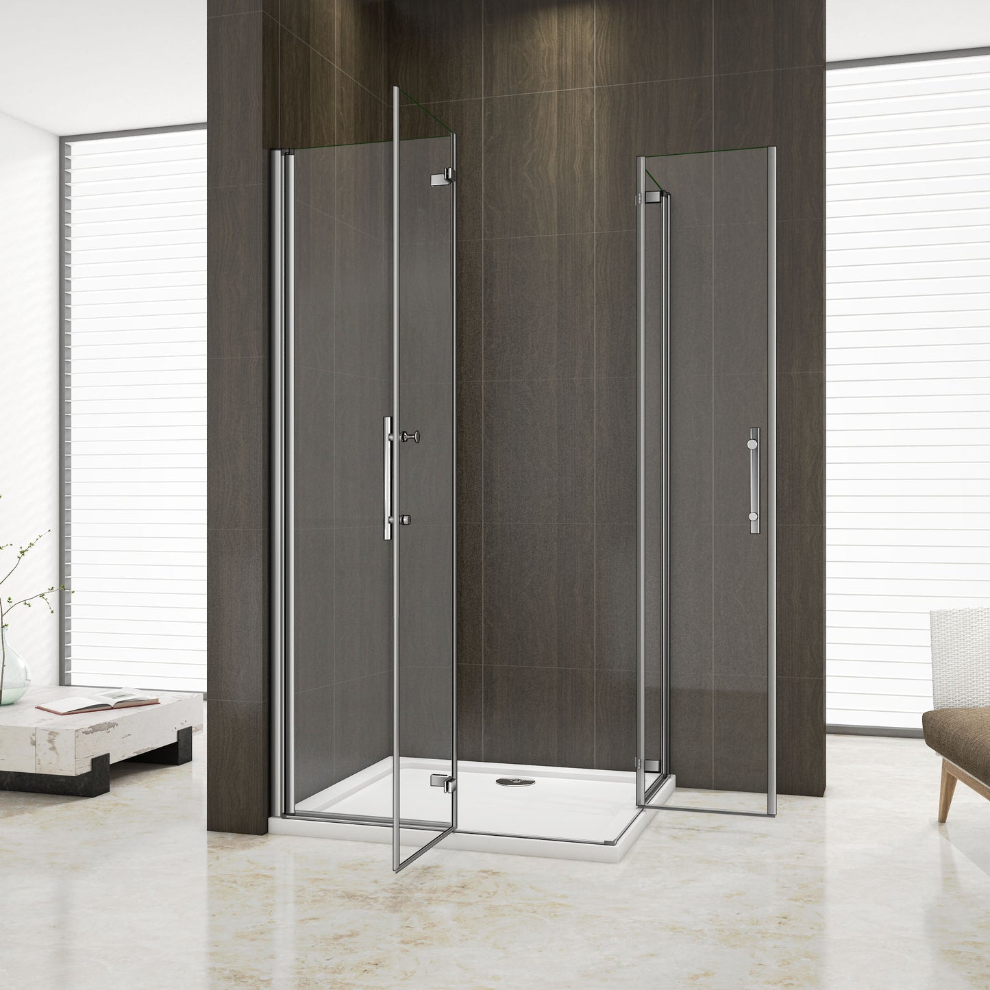 Aica 195 cm Box Doccia Angolare Due Porte Battente e Pieghevoli a Libro Vetro 6 mm Temperato Trasparente Anticalcare Telaio Cromato Lucido