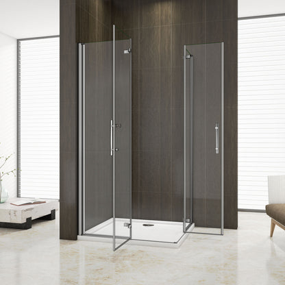 Aica 195 cm Box Doccia Angolare Due Porte Battente e Pieghevoli a Libro Vetro 6 mm Temperato Trasparente Anticalcare Telaio Cromato Lucido
