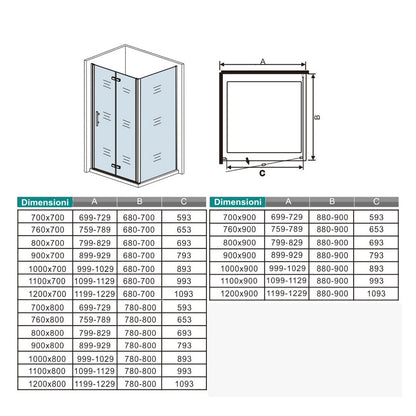 195cm Box Doccia Angolare Porta Battente Pieghevole Parete Fissa Vetro da 6mm Temperato Anticalcare Barra Stabilizzatrice 45cm Cromo Lucido