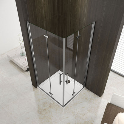 Aica 195 cm Box Doccia Angolare Due Porte Battente e Pieghevoli a Libro Vetro 6 mm Temperato Trasparente Anticalcare Telaio Cromato Lucido