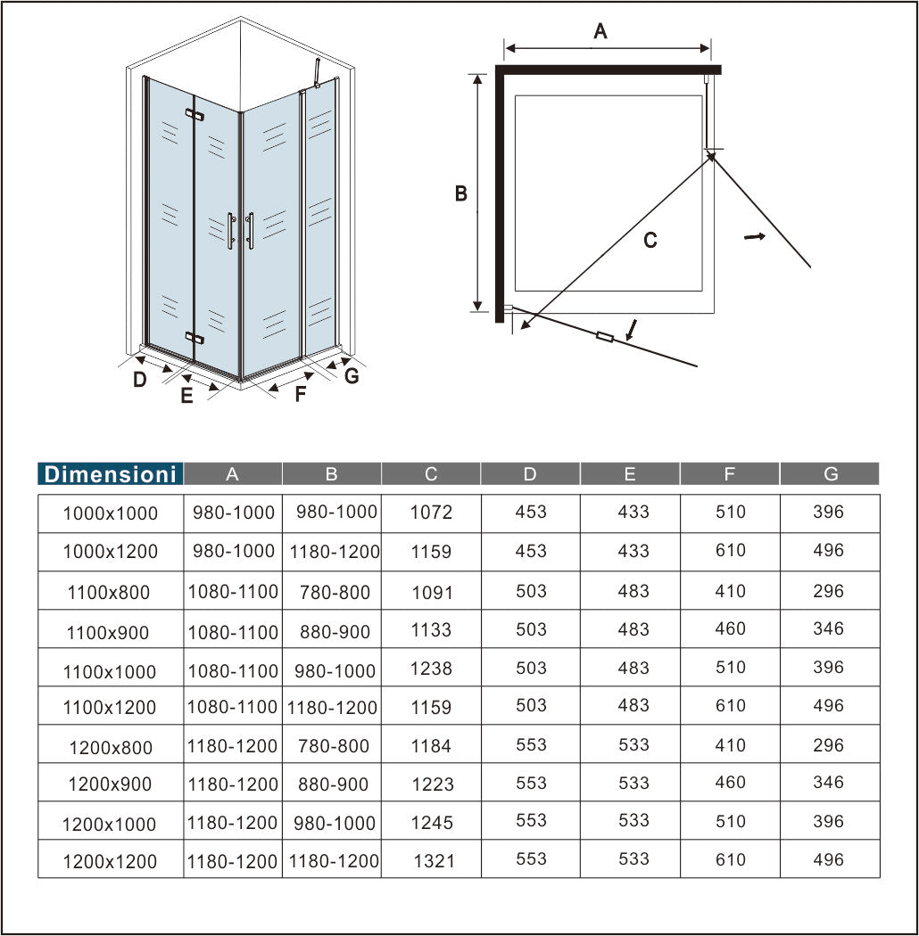 Aica 195 cm Box Doccia Angolare Porta Pieghevole + Porta Battente Vetro 6mm Anticalcare Trasparente Barra Stabilizzatrice Cromo Lucido