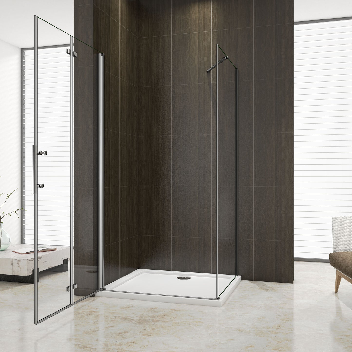 Aica 195 cm Box Doccia Porta Pieghevole Più Parete Laterale Fissa Vetro 6 mm Temperato Anticalcare Telaio e Barra Stabilizzatrice Cromato Lucido