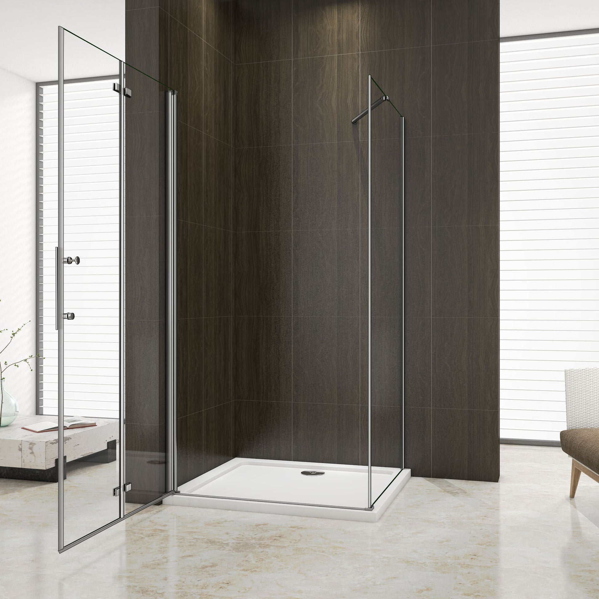 Aica 195 cm Box Doccia Porta Pieghevole Più Parete Laterale Fissa Vetro 6 mm Temperato Anticalcare Telaio e Barra Stabilizzatrice Cromato Lucido