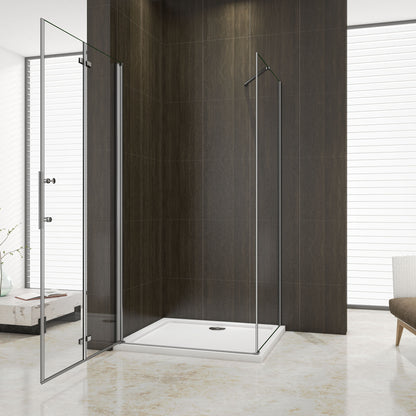 Aica 195 cm Box Doccia Porta Pieghevole Più Parete Laterale Fissa Vetro 6 mm Temperato Anticalcare Telaio e Barra Stabilizzatrice Cromato Lucido