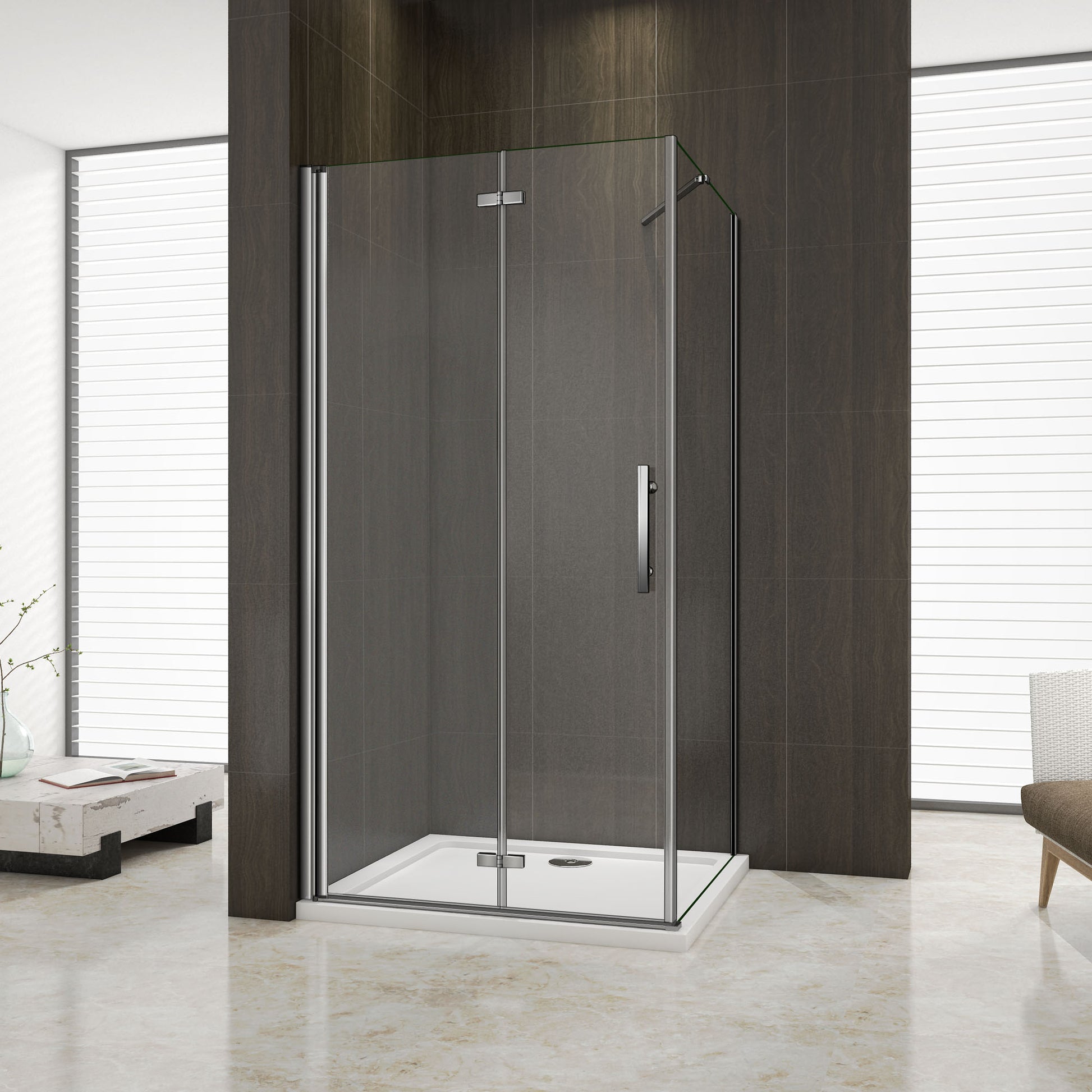 Aica 195 cm Box Doccia Porta Pieghevole Più Parete Laterale Fissa Vetro 6 mm Temperato Anticalcare Telaio e Barra Stabilizzatrice Cromato Lucido