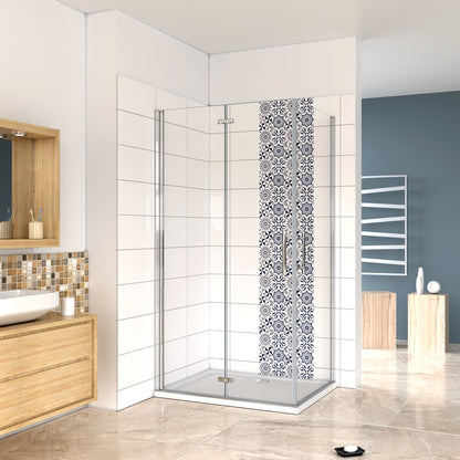 Aica 185/195 cm Box Doccia Angolare Porta Pieghevole pi Porta Battente in Vetro 6mm Temperato Anticalcare Trasparente Telaio Cromo Lucido