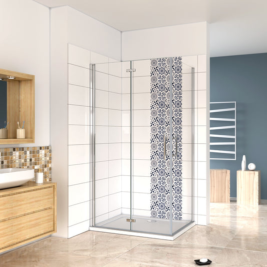 Aica 185/195 cm Box Doccia Angolare Porta Pieghevole più Porta Battente in Vetro 6mm Temperato Anticalcare Trasparente Telaio Cromo Lucido