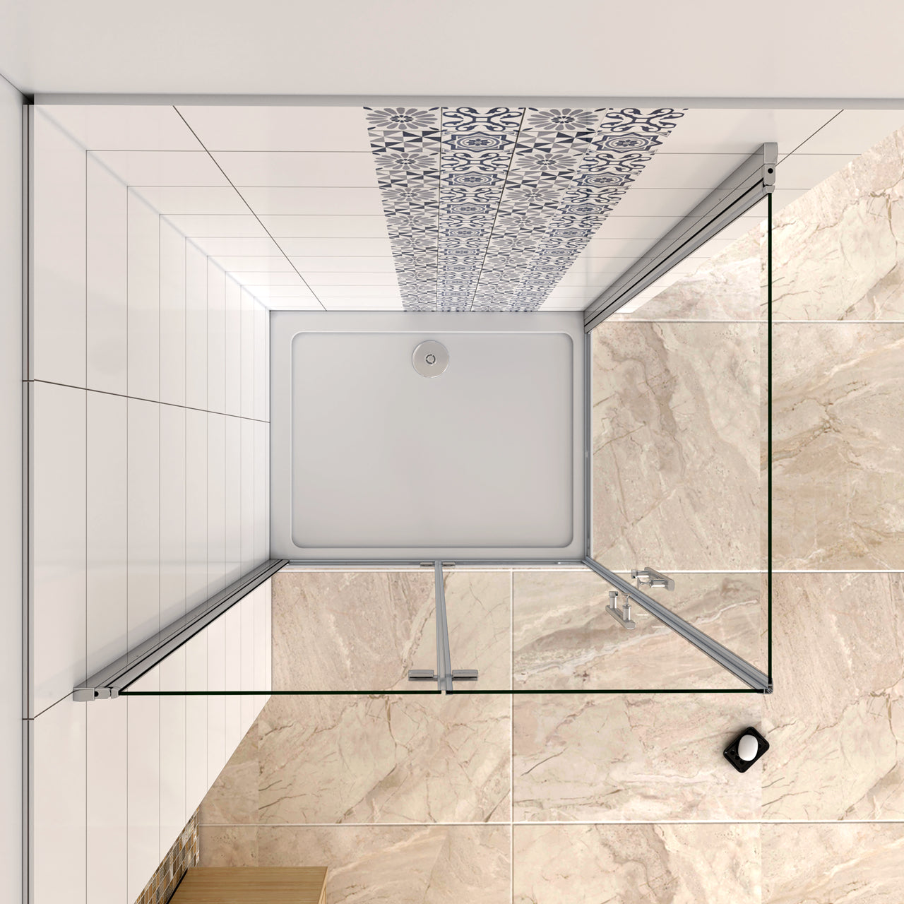 Aica 185/195 cm Box Doccia Angolare Porta Pieghevole più Porta Battente in Vetro 6mm Temperato Anticalcare Trasparente Telaio Cromo Lucido