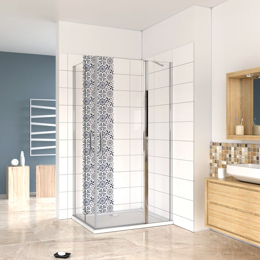 Aica 195 cm Box Doccia Angolare Porta Pieghevole + Porta Battente Vetro 6mm Anticalcare Trasparente Barra Stabilizzatrice Cromo Lucido