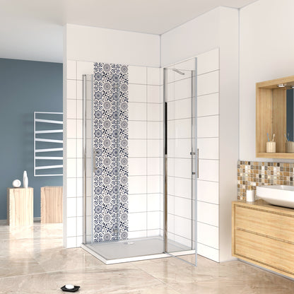 Aica 195 cm Box Doccia Angolare Porta Pieghevole Porta Battente Vetro 6mm Anticalcare Trasparente Barra Stabilizzatrice Cromo Lucido