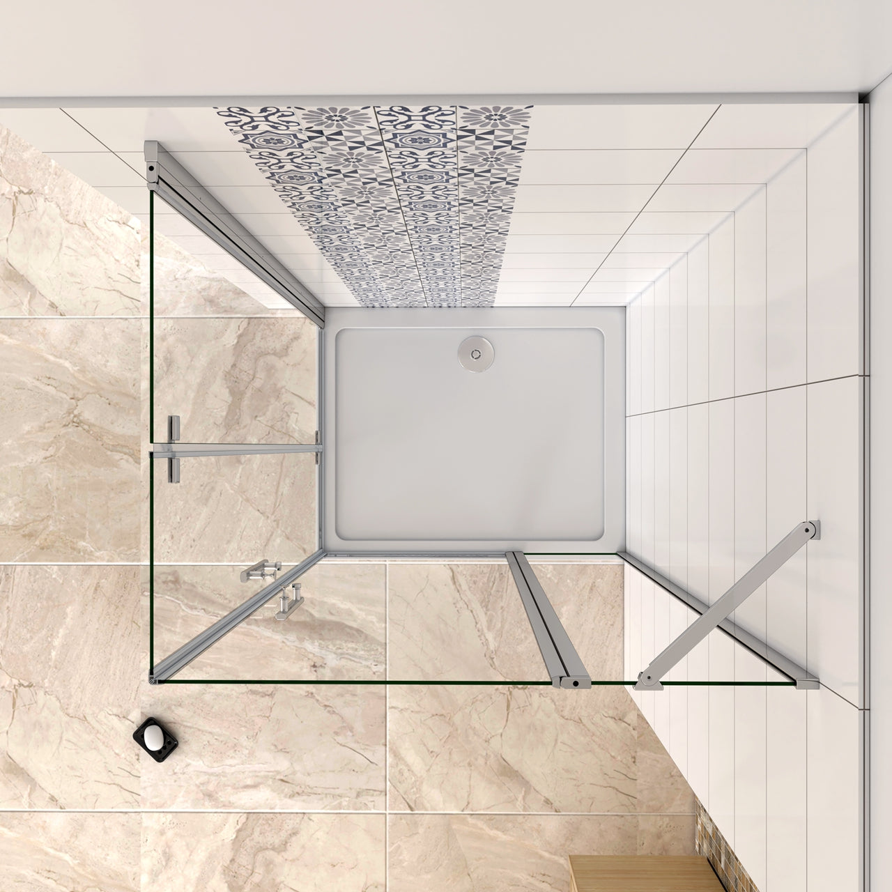 Aica 195 cm Box Doccia Angolare Porta Pieghevole + Porta Battente Vetro 6mm Anticalcare Trasparente Barra Stabilizzatrice Cromo Lucido