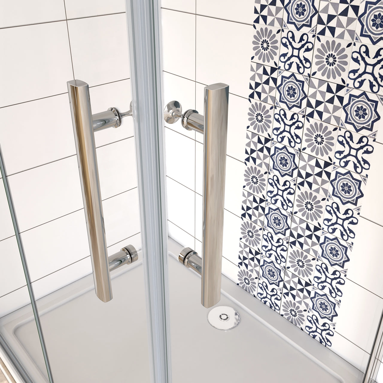 Aica 195 cm Box Doccia Angolare Porta Pieghevole + Porta Battente Vetro 6mm Anticalcare Trasparente Barra Stabilizzatrice Cromo Lucido