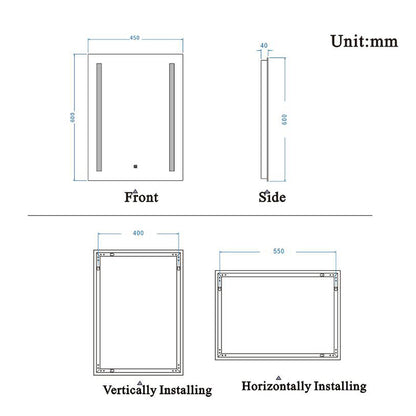 Aica60 × 45 cm LED Quadrato Specchio da Bagno Anti-appannamento Interruttore Touch ControlAica60 × 45 cm LED Quadrato Specchio da Bagno Anti-appannamento Interruttore Touch Control