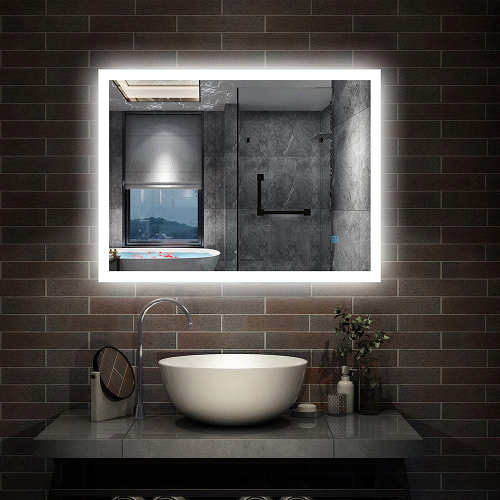Specchio Per Trucco Da Parete A Parete Con Specchio A Led Per Il Bagno A Parete A Led Nuovo Pulsante,Bianco Freddo,Anti-Appannamento - Consegna gratuita