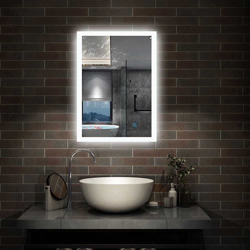 Specchio Per Trucco Da Parete A Parete Con Specchio A Led Per Il Bagno A Parete A Led Nuovo Pulsante,Bianco Freddo,Anti-Appannamento 50x70x4cm