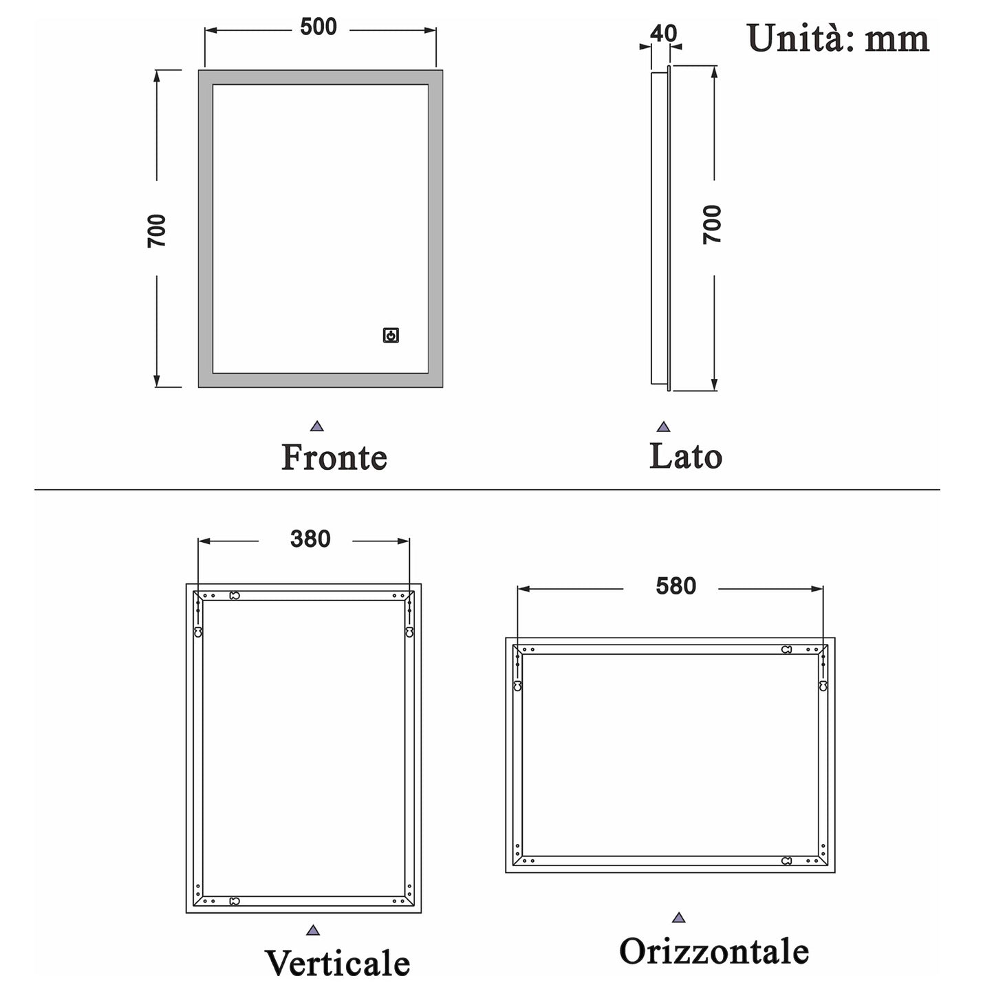 Specchio Per Trucco Da Parete A Parete Con Specchio A Led Per Il Bagno A Parete A Led Nuovo Pulsante,Bianco Freddo,Anti-Appannamento