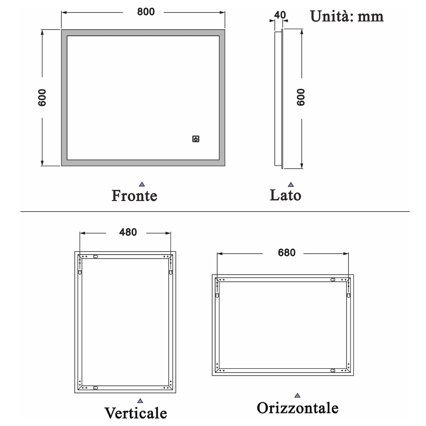 Specchio Per Trucco Da Parete A Parete Con Specchio A Led Per Il Bagno A Parete A Led Nuovo Pulsante,Bianco Freddo,Anti-Appannamento