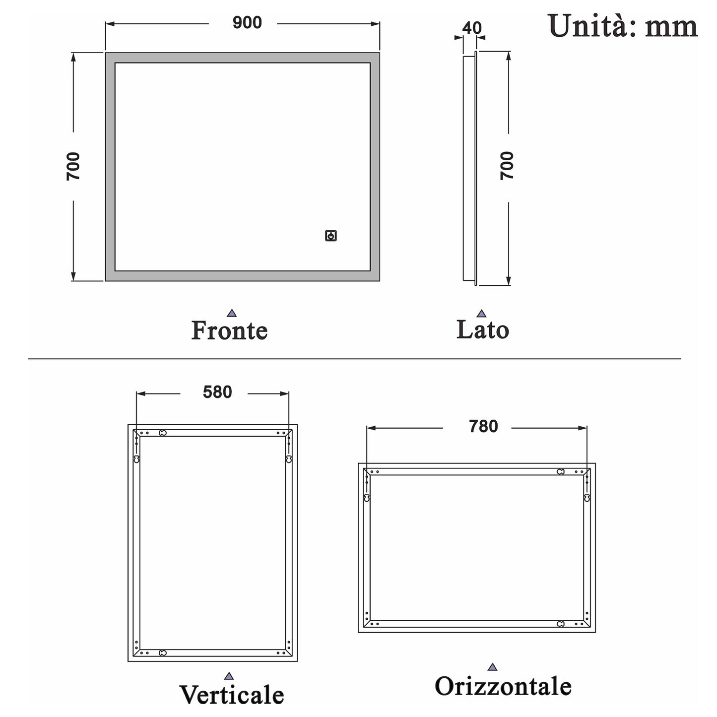 Specchio Per Trucco Da Parete A Parete Con Specchio A Led Per Il Bagno A Parete A Led Nuovo Pulsante,Bianco Freddo,Anti-Appannamento