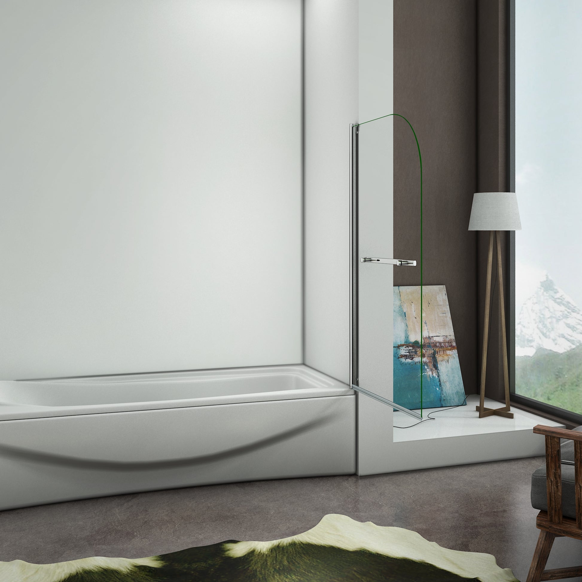 Aica Sopravasca Parete Per Vasca Girevole 180° Vetro Temperato 5mm Trasparente Maniglia Portasciugamani Telaio Cromo Lucido misura 70x130cm