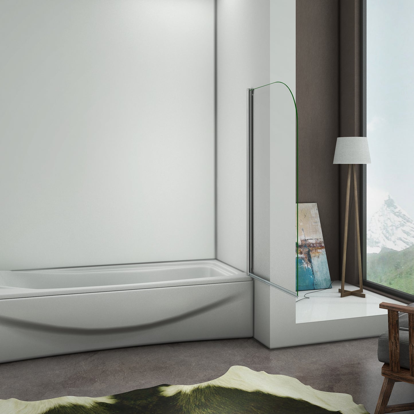 Aica Sopravasca Parete Per Vasca Girevole 180 Gradi in Vetro Temperato 5mm Trasparente Telaio Cromo Lucido 70x130 cm