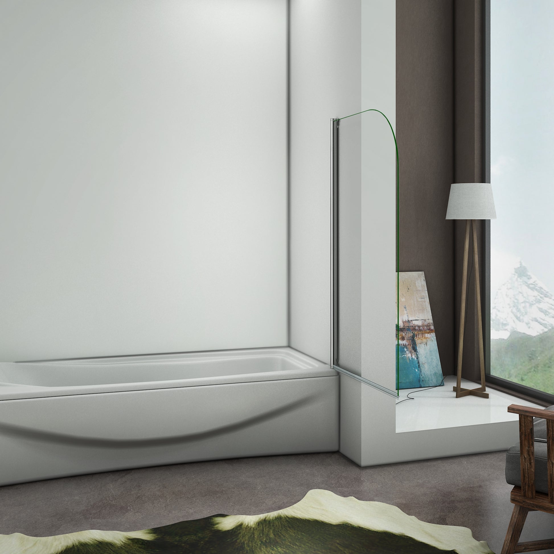 Aica Sopravasca Parete Per Vasca Girevole 180 Gradi in Vetro Temperato 5mm Trasparente Telaio Cromo Lucido 70x130 cm