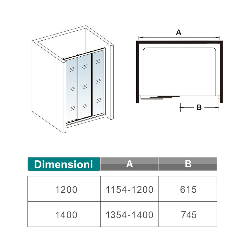 Aica 195 cm Box Doccia per Nicchia Porta Scorrevole ad Ante Sovrapposte Vetro Temperato 6 mm Trasparente Anticalcare Profili Cromati Lucidi