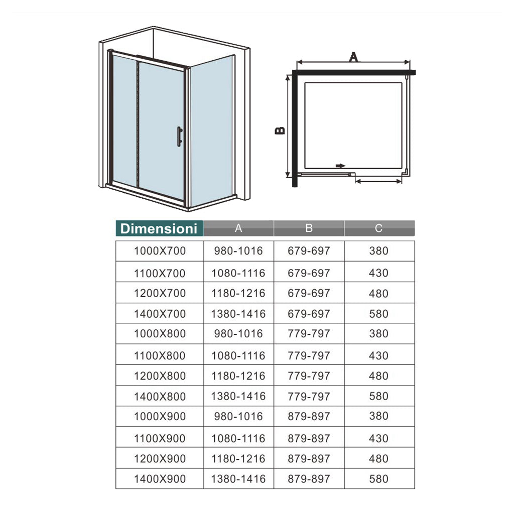 Aica Box Doccia Angolare 185cm Porta Scorrevole Bagno Vetro Temperato Trasparente Anticalcare