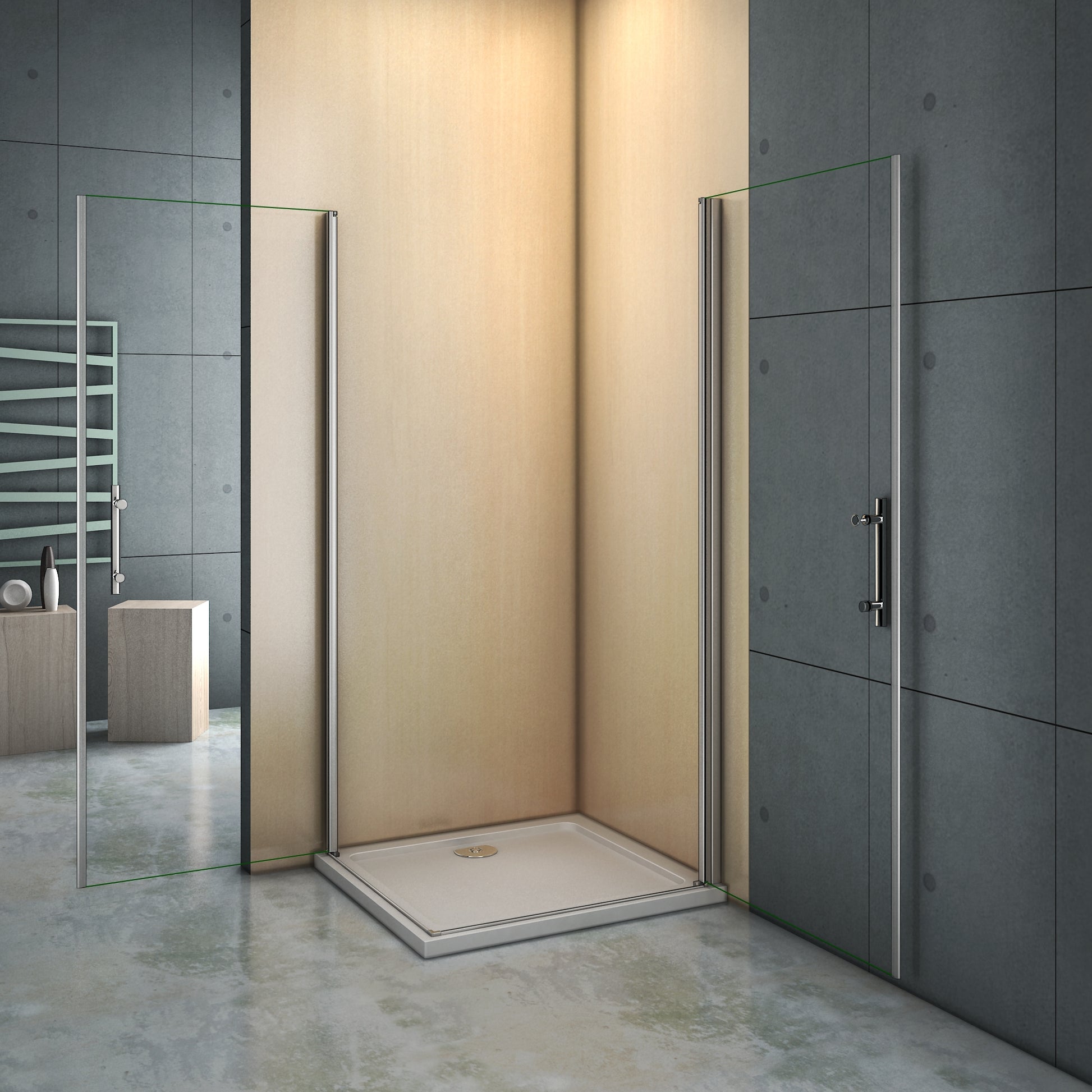 Aica 190 cm Box Doccia Angolare Doppia Porta Apertura Totale a Battente Vetro Temperato Trasparente Anticalcare