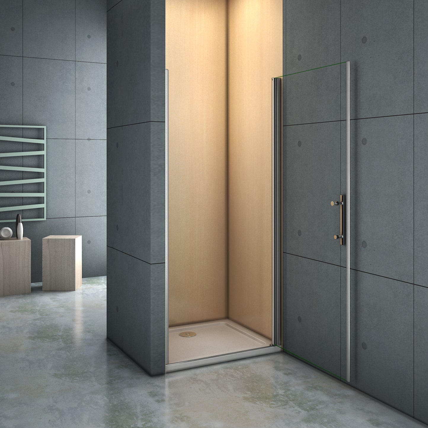 Aica 190 cm Porta Doccia Per Nicchia Da Bagno Apertura Battente In Vetro 6 mm Temperato Trasparente Anticalcare