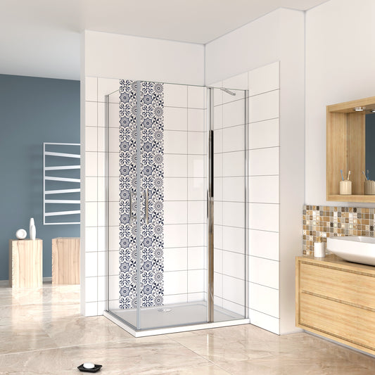 Aica 195 cm Box Doccia Angolare Doppia Porta Battente in Vetro 6 mm Temperato Anticalcare Trasparente Barra Stabilizzatrice e Telaio Cromo Lucido