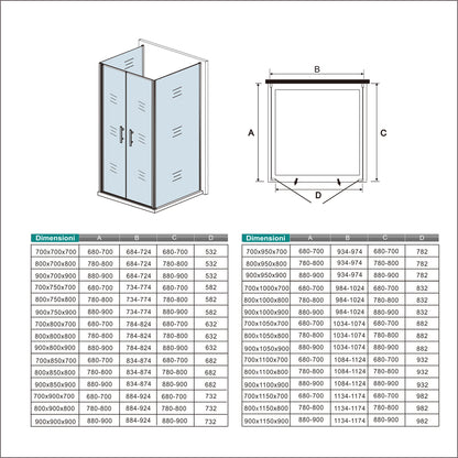 195cm Box Doccia a Tre Lati Porta Battente Saloon Doppia Parete Fissa Vetro da 6mm Temperato Anticalcare Barra Stabilizzatrice 45cm Cromo Lucido