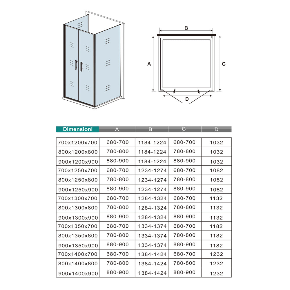 185cm Box Doccia a Tre Lati Porta Battente Saloon Doppia Parete Fissa Vetro da 6mm Temperato Anticalcare Barra Stabilizzatrice 45cm Cromo Lucido